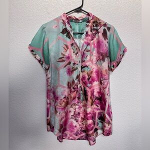 Johnny Was 100% Silk Button Up Floral Women’s XS